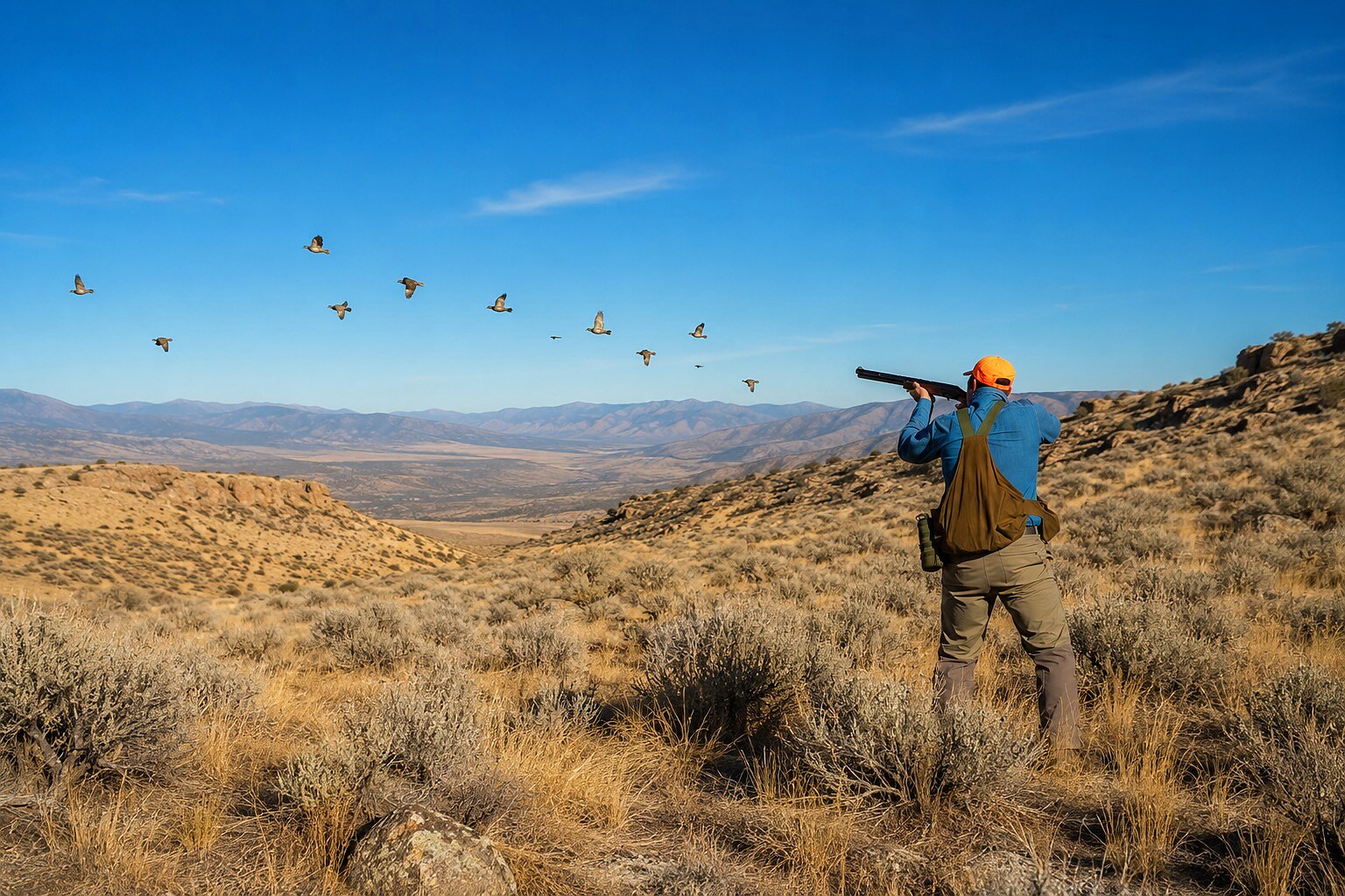 An upland hunter and pointer moving through Utah grass