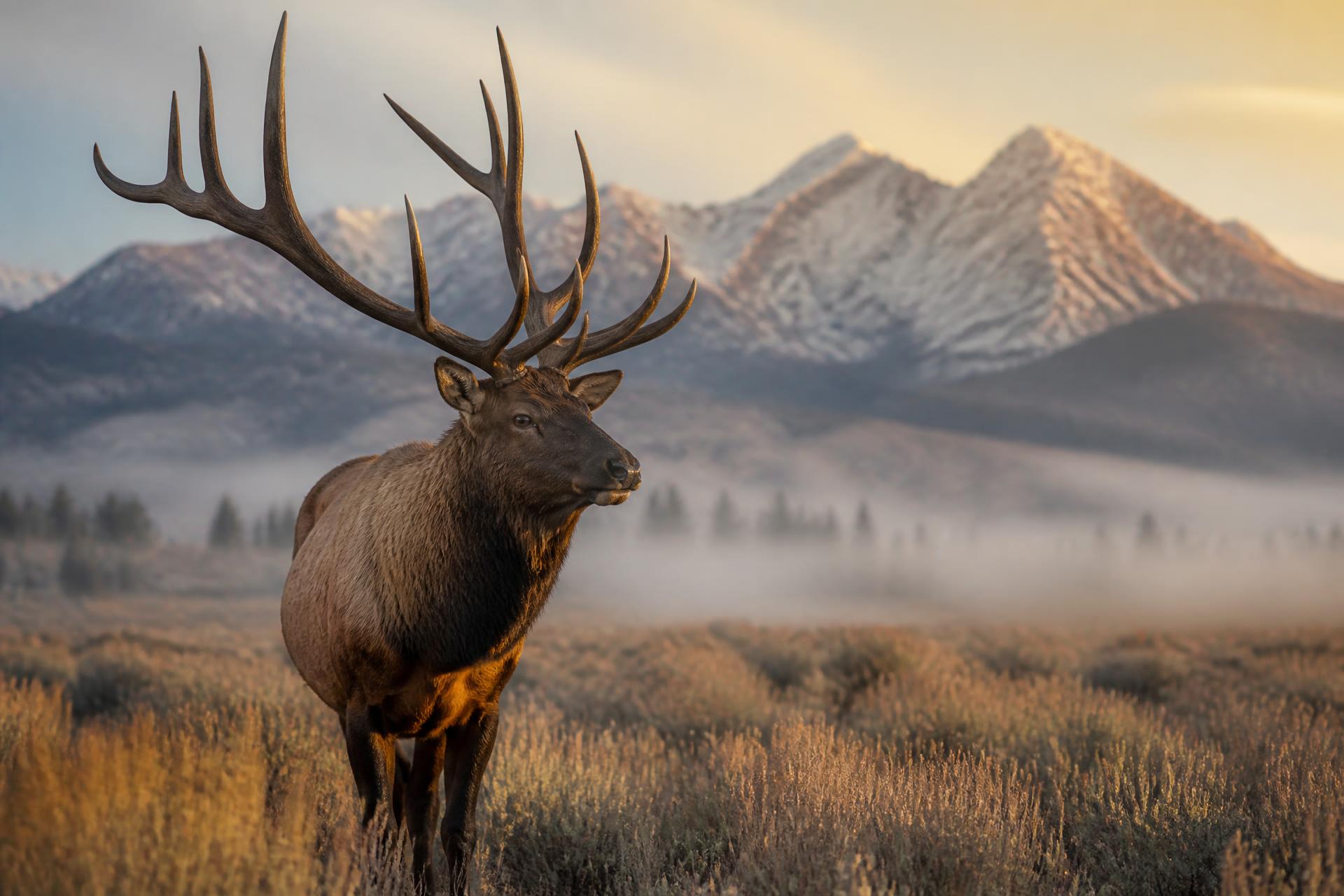 Bull elk at dawn on the ranch
